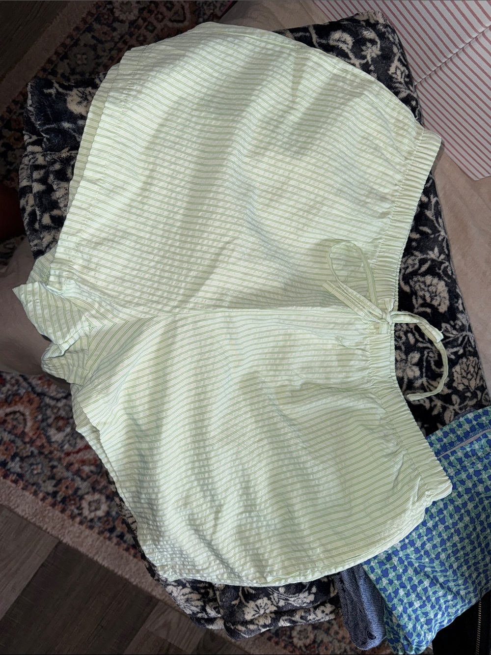Women's Light Green Striped linen Drawstring Shorts